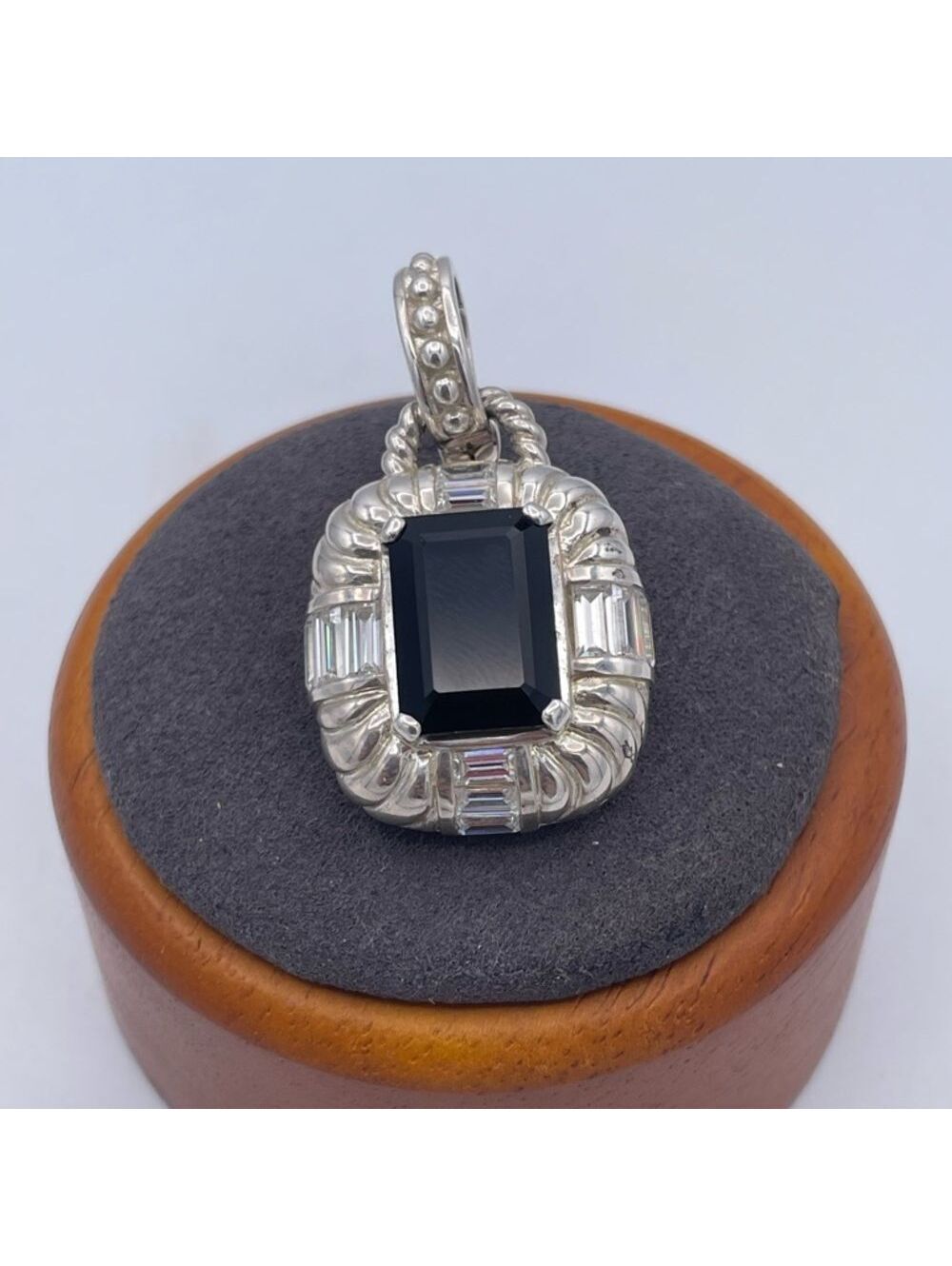 Judith Ripka Sterling Silver 925 Black Onyx & CZ Enhancer Pendant CZ Thailand